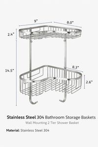 Cestas de Almacenamiento de Baño de Acero Inoxidable 304 de 2 Niveles para Montar en la Pared y Organizador de Ducha de Doble Capa - Product Image 6