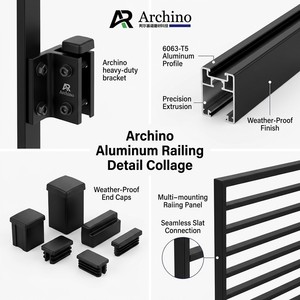 <span class=keywords><strong>Balustrade</strong></span> de balcon <span class=keywords><strong>en</strong></span> <span class=keywords><strong>aluminium</strong></span> minimaliste de luxe, <span class=keywords><strong>extérieure</strong></span>, noire, à lattes horizontales, pour maison moderne - Product Image 4