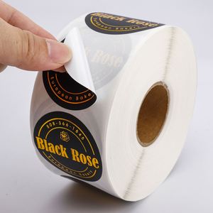 Etiqueta Redonda Autoadhesiva de Vinilo con Diseño de Rosa Negra, Estampado Dorado, Impermeable, Ecológica, para Sellado de Empaques de Alimentos para Panadería - Product Image 3