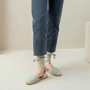 Sandalias Espadrilles de Mujer, Estilo Minimalista, Color Verde Claro, con Cordones en el Tobillo, Suela Tejida de Yute, Tendencia de Moda de Verano - Product Image 6