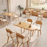 Meubles de café pour usage commercial, chaises en bois massif, style moderne, ensemble de chaises et de table en cuir