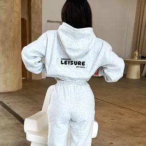 Özel artı boyutu Hoodies tişörtü boy sweatpants Hoodies kadın fermuarlı kapüşonlu eşofman üstü ve jogger seti üreticisi