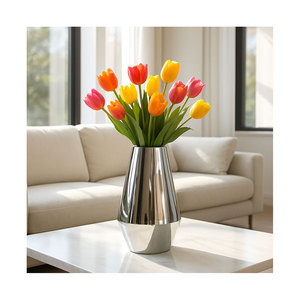 Grand vase en or rose, pot de fleurs décoratif en acier inoxydable poli, adapté aux hôtels haut de gamme, aux jardins en terrasse de villas - Product Image 3