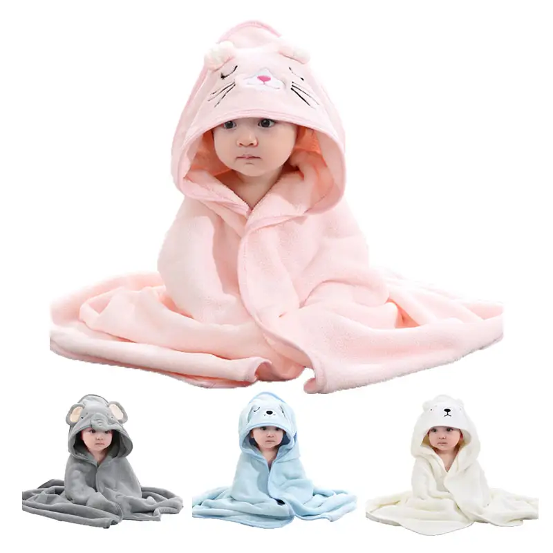 Customised logo coral velvet cotton white pink blue quick dry hood toddler baby kid bath towel