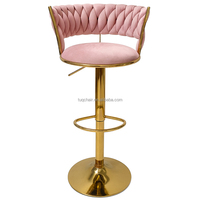 Tabourets de bar commerciaux de luxe en velours rose métallisé doré, ronds, réglables et durables pour cuisines (vente en gros)