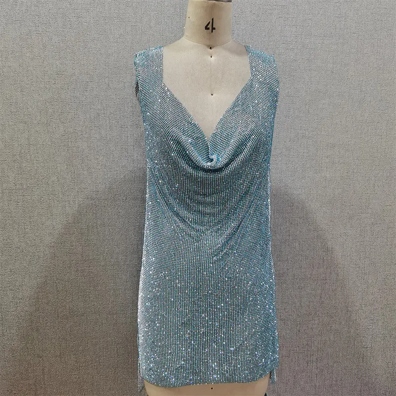 2021 Zipper Design Blue Crystal Rhinestone Wedding Dress