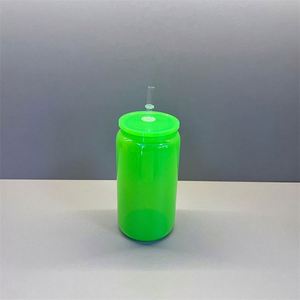New Can Shaped Drinkware <b>Christmas</b> Colors Blank Coffee Beer 16Oz Plastic Can With Pp Plastic Lids for UV DTF Transfer - Product Image 5