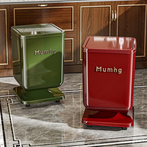 Muming Rectangular Trash Can With Lid Wheeled Push To Open Indoor Waste <b>Bin</b> - Product Image 3