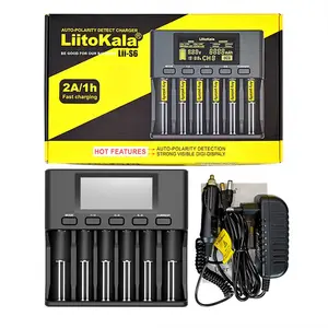 도매 LiitoKala Lii-S6 18650 리튬 배터리 충전기 6 슬롯 자동 극성 감지 3.7V 26650 21700 32650 1.2V AA 배터리