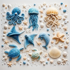 Chủ đề biển Khuôn Silicone fondant, vỏ sò, ốc xà cừ, cá ngựa, sao biển, Khuôn Silicone rùa để trang trí bánh, sô cô la - Product Image 2