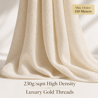 Voile de luxe en polyester 100% avec fil doré, motif géométrique abstrait, maille micro-plissée haute densité, 230g/m²