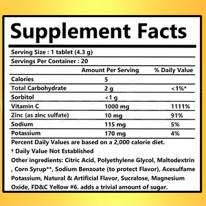 תוסף אלקטרוליטים בהתאמה אישית של יצרן ציוד מקורי (OEM) לתמיכה באנרגיה ומערכת החיסון, ויטמין C 1000 מיליגרם + טבליות תוססות של אלקטרוליטים - Product Image 3