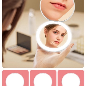 Miroir de poche cosmétique LED rechargeable et dimmable avec lumière intégrée pour le maquillage - Product Image 4