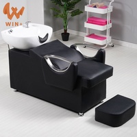 Fauteuil de lavage de luxe Winplus en cuir PU pour salon de coiffure, avec bac à shampoing et fonction couchage