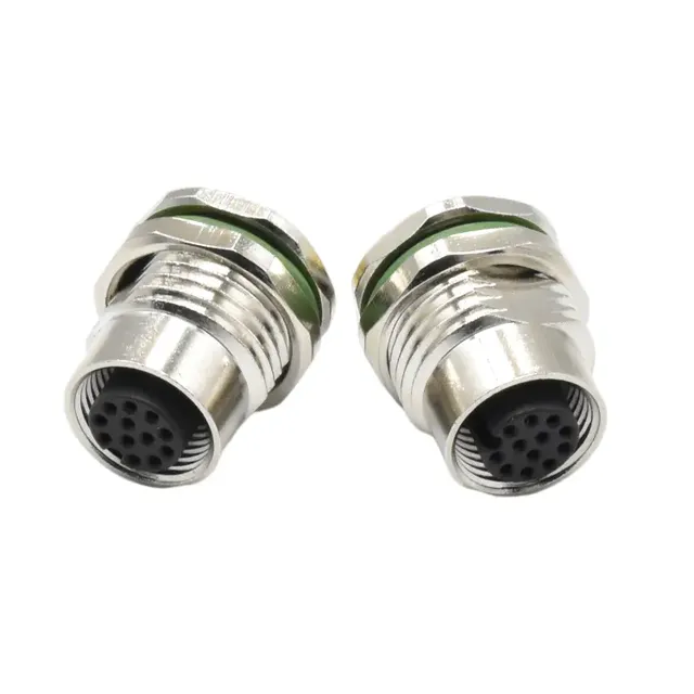Panel Mount Waterproof Connector Circular 4 5 8 12 Pin Front Fastened Female Socket Connectors M12