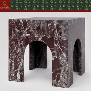 Mesa Auxiliar Cuadrada <span class=keywords><strong>de</strong></span> Mármol Rojo Rosso Levanto para Dormitorio GOLDKING, Base con Corte Arqueado, Fabricación Directa <span class=keywords><strong>de</strong></span> Fábrica OEM ODM - Product Image 4