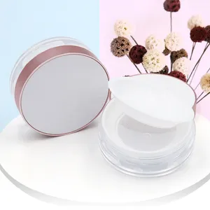 Contenedor redondo de maquillaje en polvo para cosméticos, caja de plástico vacía para polvos sueltos con tamiz elástico