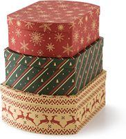Cajas de Regalo Navideñas con Tapas, Juego de 3, Estilo Retro Kraft |   Cajas Decorativas de Cartón para Regalos y Decoración Navideña