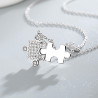 Collier pendentif puzzle en argent sterling S925 plaqué rhodium avec zircon, chaîne tendance, cadeau d'anniversaire de mariage pour femme
