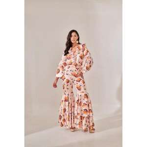 ชุดเซ็ตผ้าซาตินสวิสพิมพ์ลายดอกไม้สำหรับผู้หญิง ชุดเซ็ตสองชิ้นสุดหรู ดีไซน์เรียบหรู ดูมีสไตล์ สวมใส่สบาย - Product Image 1