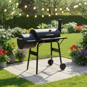 <span class=keywords><strong>Barbecue</strong></span> fumoir et grill au charbon de <span class=keywords><strong>bois</strong></span> 2-en-1, portable pour l'extérieur avec foyer latéral pour fumer le brisket, les côtes et les grillades de jardin - Product Image 1