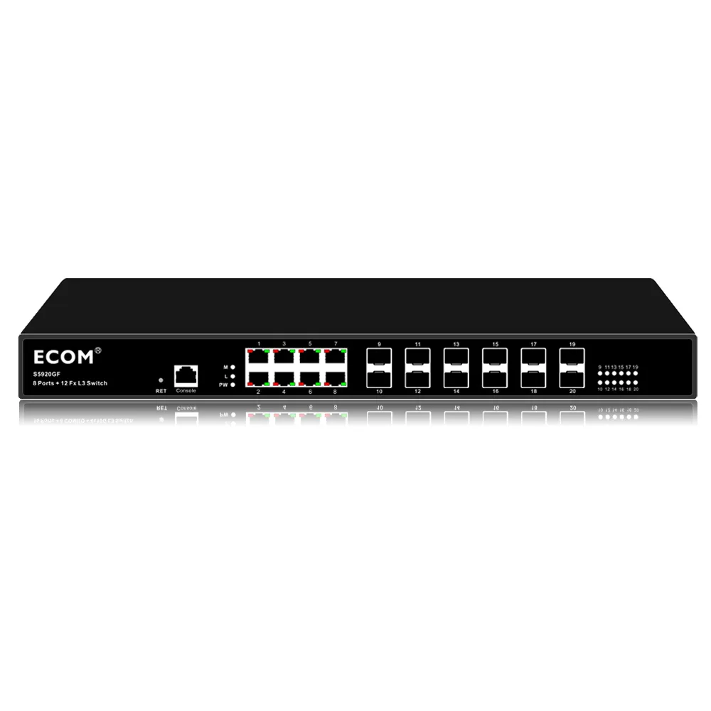 ECOM S5920GF 8x1000Mbps-Tx + 12x10G FX L3 yönetilen Ethernet anahtarı 20 port Gigabit ağ anahtarı LAN Hub anahtarı