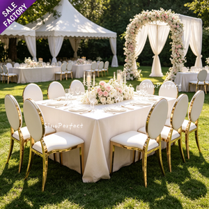 Silla de banquete moderna con marco de metal dorado brillante, tapizada en blanco, de acero inoxidable, para bodas, fiestas, hoteles, restaurantes, alquiler. - Product Image 1