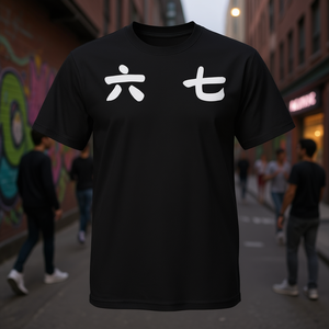 T-shirt Meme Mandarin Chinese Six Seven Gen Alpha Slang Nera Unisex Taglia Adulto Girocollo Manica Corta Stampa Serigrafica - Product Image 2
