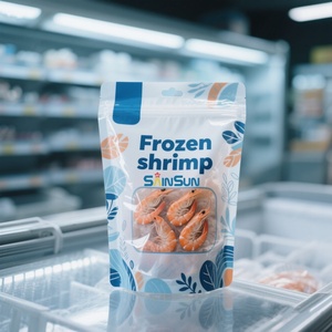 Sacs d'emballage alimentaire personnalisés à scellage arrière pour viande, poulet, poisson, crevettes, pâtes, fruits de mer, sacs de conservation pour crevettes congelées avec fenêtre - Product Image 4
