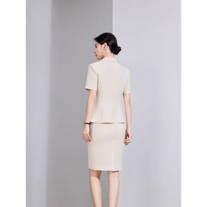 Women's Summer Suit Set Short Sleeve Wool Blend Two Piece Skirt Suit For Office Lady Commute Anti Wrinkle YX 717B08KC06Q - Product Image 3