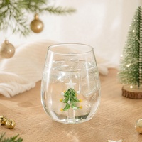Handgeblasenes Borosilikatglas-Trinkglas in Eiform mit 3D-Weihnachtsbaum-Design, Weihnachtsgeschenk-Becher für Party und Zuhause, Saftglas