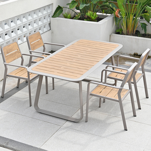 टिकाऊ गार्डन पैटियो डाइनिंग टेबल और चेयर सेट एल्यूमीनियम मिश्र धातु फ्रेम के साथ wc टेबल टॉप सनप्रूफ वाटरप्रूफ आउटडोर फर्नीचर - Product Image 1