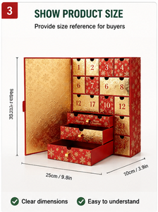 Custom Red 24 Days Advent Calendar <b>Box</b> with Drawers Gold Foil Rigid Cardboard <b>Christmas</b> Blind <b>Box</b> Mystery Packaging Gift - Product Image 3