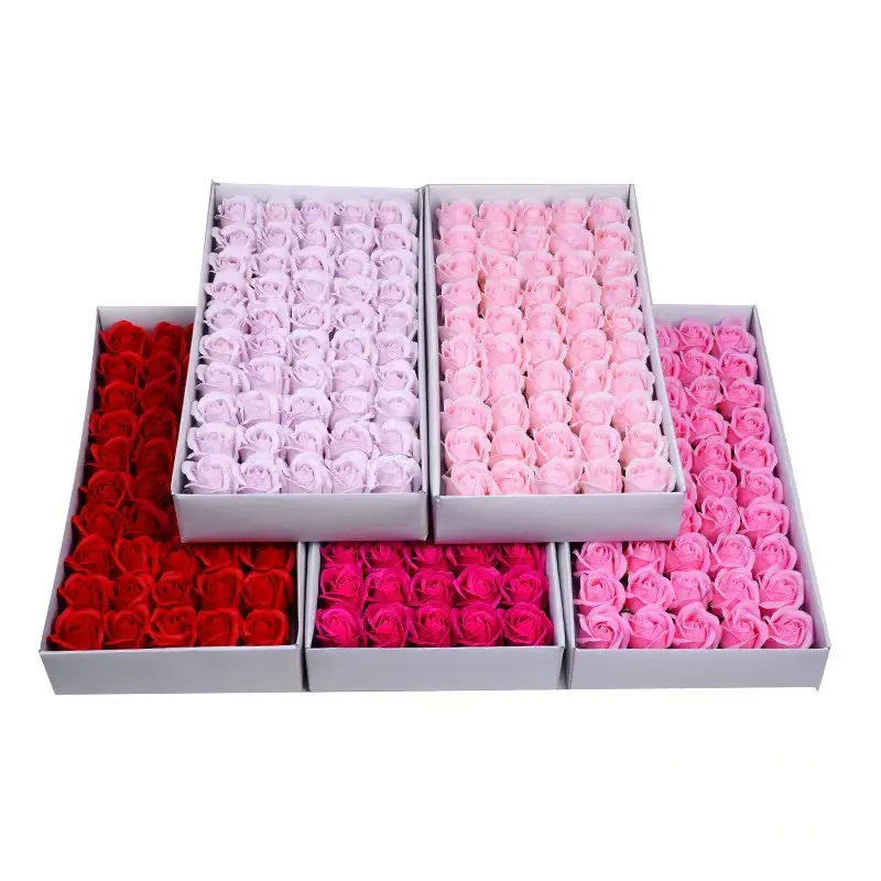 Wholesale 5.5cm Soap Rose 50 Walentines Day Gift With Bottom Artificial Handmade Gift Bouquet Gift Box