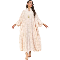 Robe Abaya Musulmane de Luxe Élégante 2026 Dubaï, Broderie Florale Multicolore en Polyester, Col en V, Manches Chauve-Souris, Longueur Ras du Sol