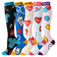 Chaussettes de compression montantes style infirmière pour femmes, bas de travail imprimés, ajustement fluide, service d'étiquetage personnalisé OEM en gros