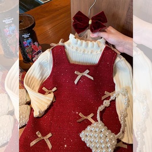 Tongxingyuan Girls' Dress Red Fleece-Lined Strapless A-Line Princess Dress For Birthday Winter Wear - Product Image 2