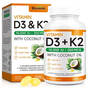Vitamina <span class=keywords><strong>D3</strong></span> <span class=keywords><strong>K2</strong></span> en Cápsulas Blandas para Adultos, Certificada por GMP, Vitamina <span class=keywords><strong>D3</strong></span> Vegetariana de 10000 UI y Vitamina <span class=keywords><strong>K2</strong></span> de 200 mcg - Product Image 2