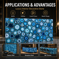 Dalles en agate bleue naturelle polie TO-101, pierre semi-précieuse, découpe sur mesure, dalle rétroéclairée, design moderne pour l'intérieur d'hôtels de luxe