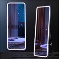 Miroir rectangulaire intelligent à écran LED mural en alliage d'aluminium/fer, moderne, durable, portable, argenté, sur mesure