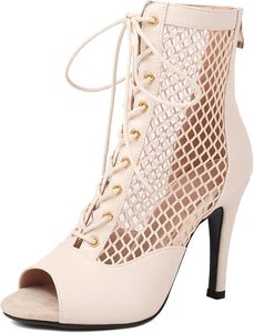 Botas de Baile Latino de Punta Abierta de 10 cm Color Marrón, Zapatos de Baile de Salón, Tango, Jazz, Salsa y Swing de Cuero para Mujer - Product Image 5