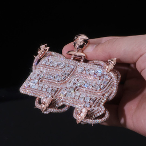 Pendentif personnalisé pour homme avec double numéro 22 en or rose, <span class=keywords><strong>argent</strong></span> sterling <span class=keywords><strong>925</strong></span>, diamant Moissanite VVS, chaîne cubaine à maillons lettres sertie de diamants - Product Image 5