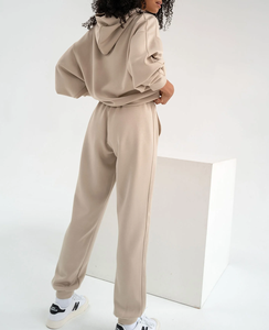 Felpa con cappuccio Casual ampia da <span class=keywords><strong>donna</strong></span> Set di <span class=keywords><strong>tuta</strong></span> tinta unita autunno inverno abbigliamento sportivo con colletto con cappuccio - Product Image 3