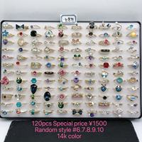 xuping 120 styles de bagues en pierres précieuses mélangées, plaquées or 14K, bagues empilables multi-formes avec strass, bijoux fantaisie en gros, pack aléatoire