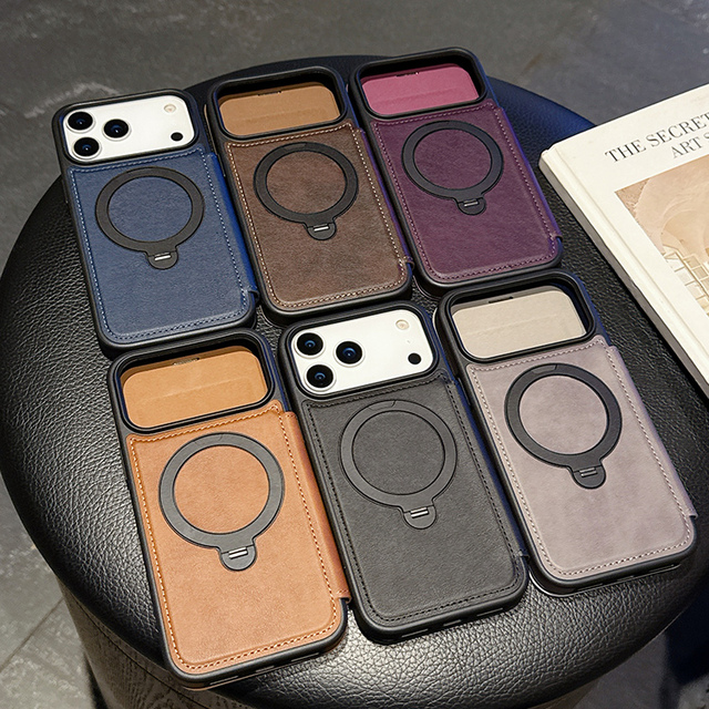 Card Holder Luxury Leather Magnetic Stand Phone Case for iPhone 17 Air 16 Pro Max 15 14 13 12 11 Pro Kickstand Phone Case