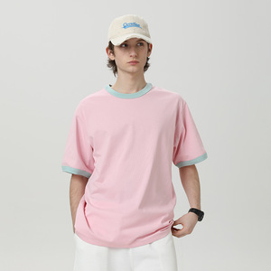 Camiseta <span class=keywords><strong>de</strong></span> Verano para Hombre, Nueva, con Cuello en Contraste, Diseño <span class=keywords><strong>de</strong></span> Parches, Cuello Redondo, Manga Corta, Estilo Moderno, Minimalista, Versátil, Corte Regular, Estilo Cropped - Product Image 4