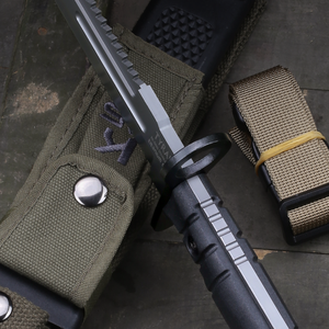 Cuchillo de Caza de Acero Inoxidable con Mango de Madera, Hoja de Punta Caída, Borde Recto, Funda de Cuero de Grado Industrial - Product Image 3