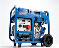 Générateur diesel portable Yuchai 7 kW, 8 kW max, démarrage électrique, 230 V/400 V, châssis ouvert, silencieux, 50/60 Hz, AVR, roues, YC7GF-3
