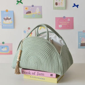 Portable Cotton Rope Storage <b>Basket</b> Diaper Bag Organizer Handbag Multi Functional With Tassel Detail - Product Image 5