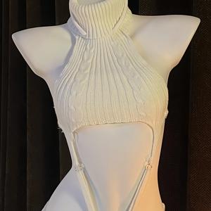 Combinaison sexy transparente à col montant rétro, style <span class=keywords><strong>pull</strong></span> dos nu, pour femme, inspirée des célébrités d'Internet, lingerie <span class=keywords><strong>COS</strong></span> - Product Image 4
